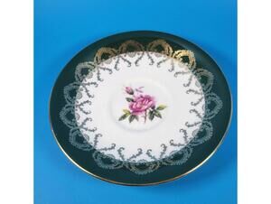 Vintage Forest Green Gold with Pink Rose Aynsley fine bone china saucer Only
